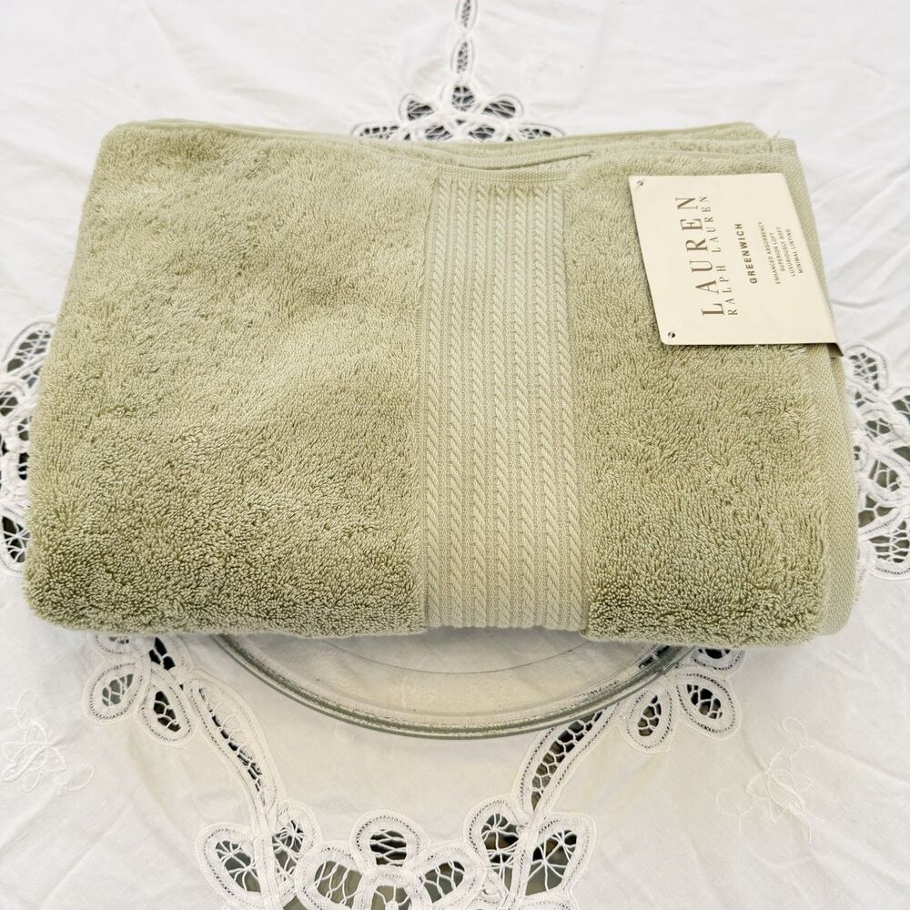 Lauren Ralph Lauren Greenwich Luxury Cotton Bath Towel Aloe Green 30”x56” New